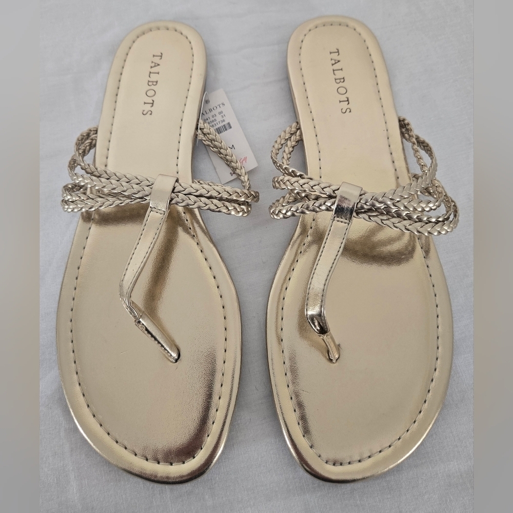 *NWT* Talbots Cece Metallic Gold Braided Sandals Faux Leather Straps, size 10M